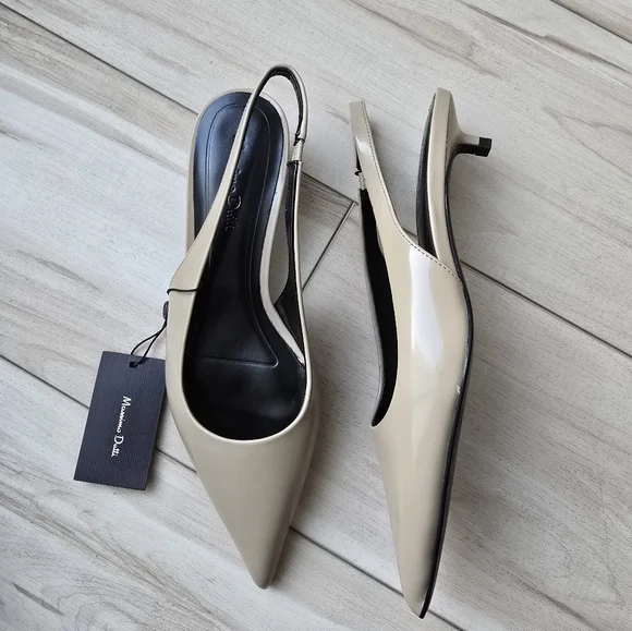 Massimo Dutti Heeled slingback pointed beige nude/ sandals kitty heel - Picture 9 of 11